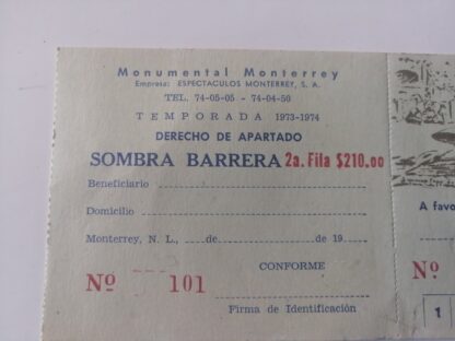 Boleto Vintage (abono) Para La Monumental Monterrey 1973 - Image 4