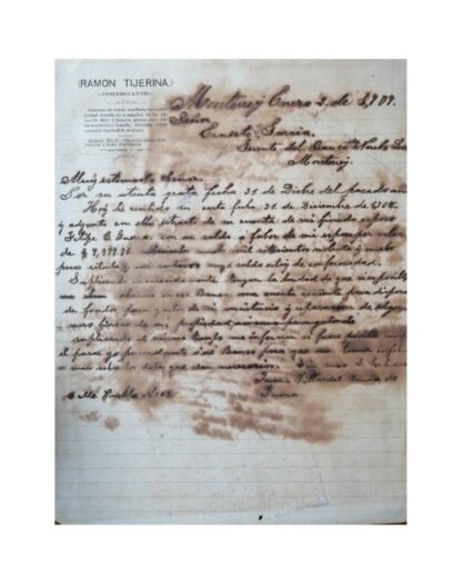 Documento Antiguo 1909 Carta Comercial De Monterrey