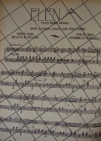 PARTITURA ANTIGUA INEDITA. SATURNINO RAMIREZ HERNANDEZ, ELENA 1937