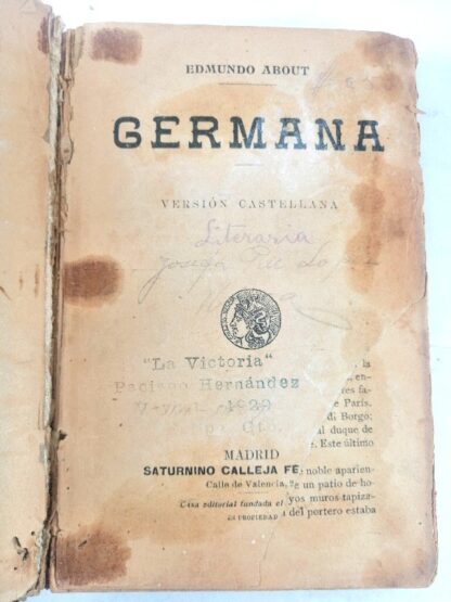LIBRO ANTIGUO. GERMANA. EDMUNDO ABOUT Ca. 1890 NVL - Image 4