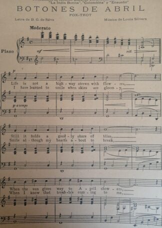 PARTITURA ANTIGUA BOTONES DE ABRIL. LOUIS SILVERA 1922
