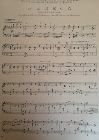 PARTITURA ANTIGUA INEDITA. REBECA. MANUEL CARBALLO 1922