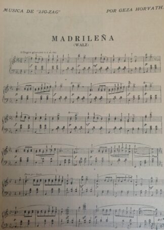 PARTITURA ANTIGUA. MADRILEÑA. /GEZA HORVATH 1920