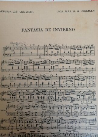 PARTITURA ANTIGUA FANTASIA DE INVIERNO 1920 R.R. FORMAN