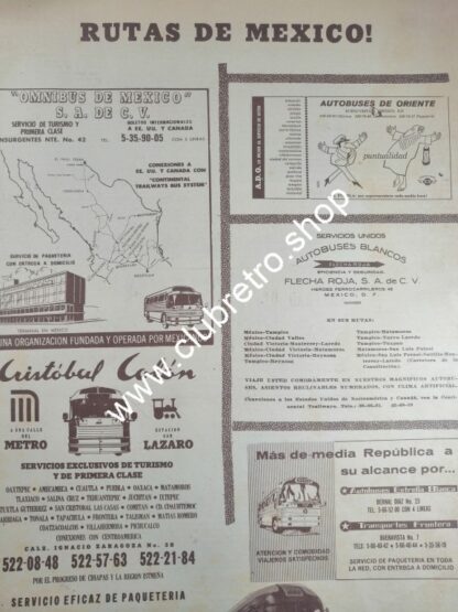 CARTEL PUBLICITARIO RETRO. RUTAS CAMIONERAS 1956