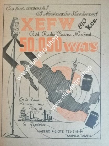 AFICHE DE PUBLICIDAD RADIO DIFUSORA XEFB TAMPICO 1957 N252