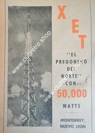 AFICHE RETRO INCIOS DE LA RADIO DIFUSURA XET RADIO MONTERREY 1950s