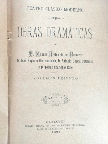 LIBRO ANTIGUO.  TEATRO CLASICO. OBRAS MANUEL BRETON Y OTROS. 1894 - Image 4