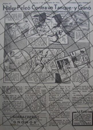 CARICATURA ANTIGUA HITLER PELEO CONTRA UN TANQUE 1936