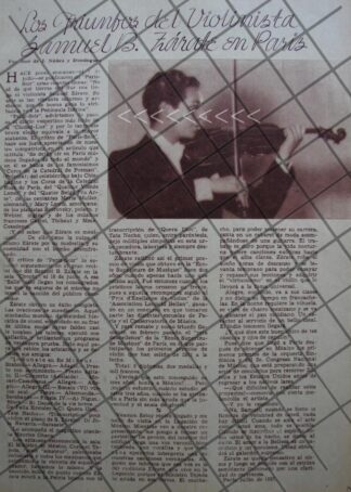 AFICHE ANTIGUO VIOLINISTA. SAMUEL BONIFACIO ZARATE  1937
