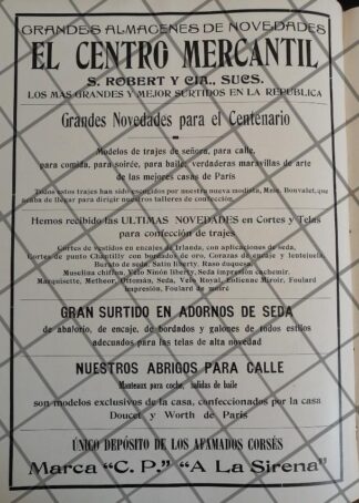CARTEL ANTIGUO TIENDA EL CENTRO MERCANTIL 1910 -15