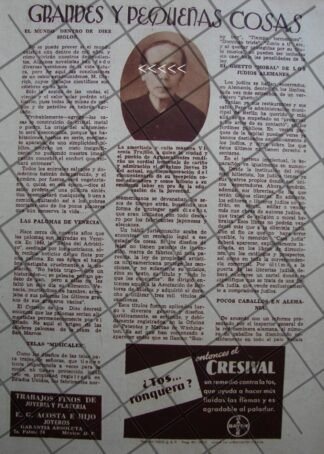 AFICHE ANTIGUO. BREVE NOTA DE VICENTA TRUJILLO 1938