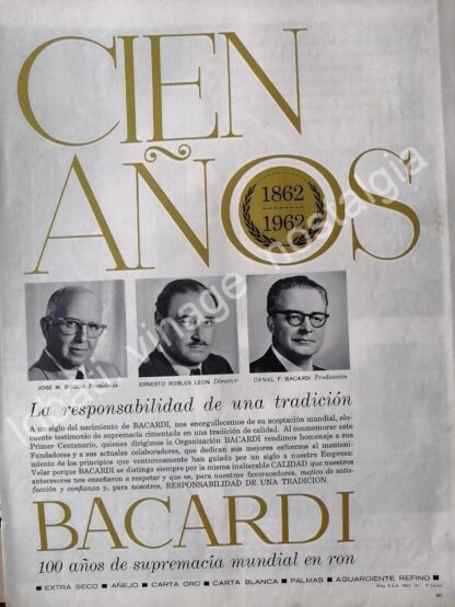 CARTEL ANTIGUO ORIGINAL DE RON BACARDI 100 ANIVERSARIO / RARO - Image 2