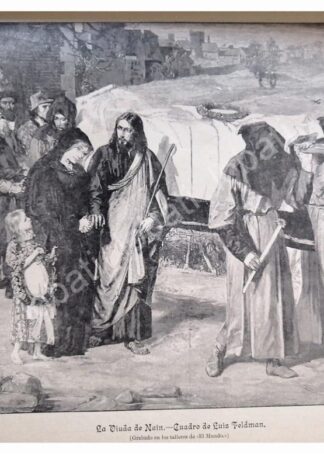 GRABADO RELIGIOSO ANTIGUO 1896 VIUDA DE NAIN