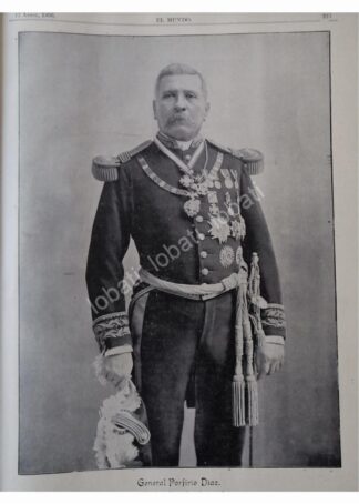 NOTA Y GRABADO ANTIGUO 1896 PORFIRIO DIAZ Y BANQUETE
