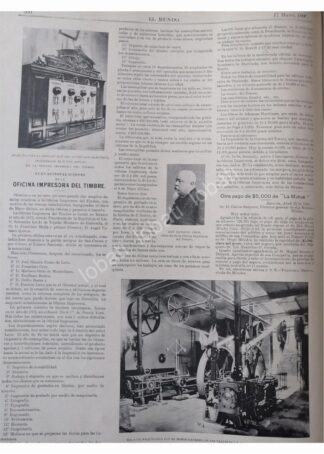 NOTA PRENSA ANTIGUA 1896 OFICINA IMPRESORA DEL TIMBRE