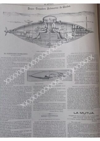 NOTA PRENSA ANTIGUA 1896 EL SUBMARINO DE GOUBET