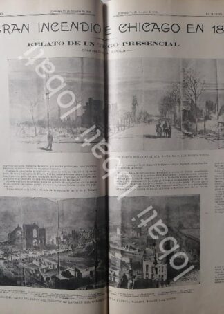 CARTEL ANTIGUO ORIGINAL DE EL GRAN INCENDIO DE CHICAGO DE 1871 NOTA DE 1899