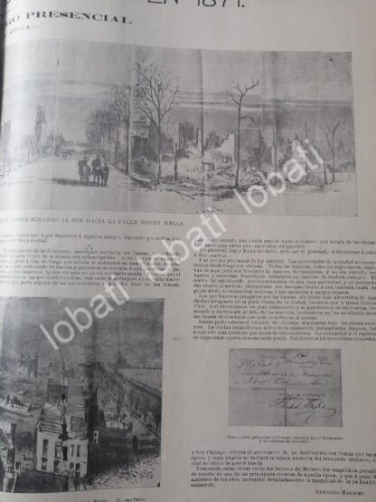 CARTEL ANTIGUO ORIGINAL DE EL GRAN INCENDIO DE CHICAGO DE 1871 NOTA DE 1899 - Image 4