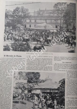 CARTEL ANTIGUO ORIGINAL DE EL MERCADO DE LAS FLORES DEL D.F Y DIA DE MUERTOS 1899