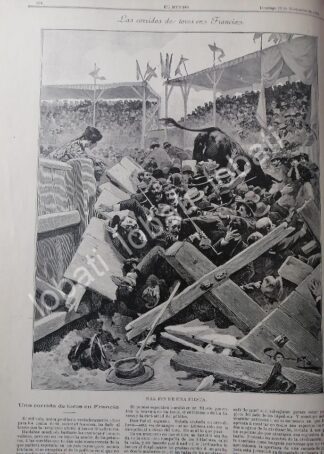 CARTEL ANTIGUO ORIGINAL DE ACCIDENTE EN CORRIDA DE TOROS EN FRANCIA 1899 / TRM