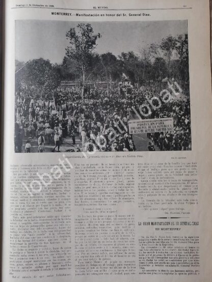 CARTEL ANTIGUO ORIGINAL DE MANIFESTACION EN MONTERREY EN APOYO A PORFIRIO DIAZ 1899 - Image 2
