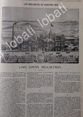 CARTEL ANTIGUO ORIGINAL DE CERVECERIA CUAUHTEMOC 1899 AMPLIO REPORTAJE