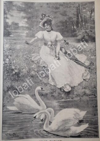 GRABADO ANTIGUO 1899 , EN EL PARQUE / ARTE