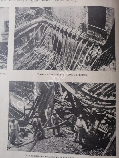 CARTEL ANTIGUO ORIGINAL DE INCENDIO EN LA IMPRENTA. LA EUROPEA Y OTRAS NOTAS 1899 ldm - Image 2