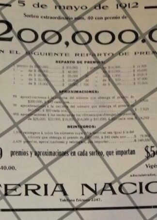 AFICHE ANTIGUO LOTERIA NACIONAL PEDRO SANDOVAL Y GUAL /3