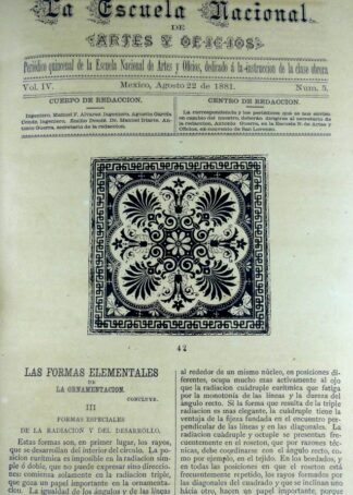 GACETA ANTIGUA. ESCUELA NACIONAL DE ARTES Y OFICIOS. AGO 1881 /2