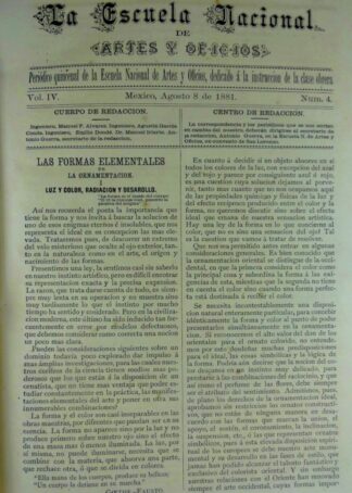 GACETA ANTIGUA. ESCUELA NACIONAL DE ARTES Y OFICIOS. AGO 1881