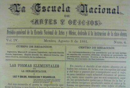 GACETA ANTIGUA. ESCUELA NACIONAL DE ARTES Y OFICIOS. AGO 1881 - Image 2