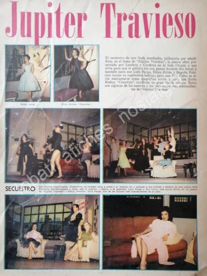 CARTEL ANTIGUO ORIGINAL DE NOTA. OBRA DE TEATRO JUPITER TRAVIESO 1956
