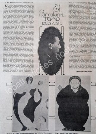 CARTEL ANTIGUO ORIGINAL DE EL CARICATURISTA TOÑO SALAZAR 1922 / MUY RARO