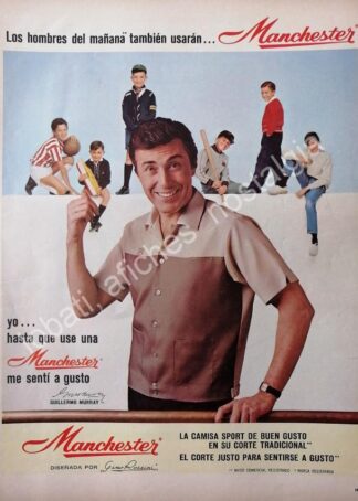 CARTEL ANTIGUO ORIGINAL DE GUILLERMO MURRAY Y CAMISAS MANCHESTER 1960s /FEP 2