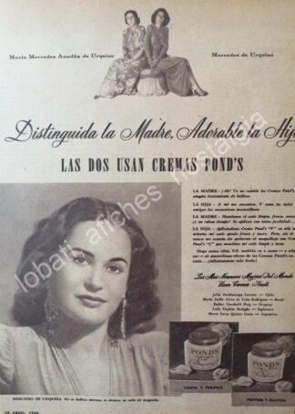 CARTEL ANTIGUO ORIGINAL DE MERCEDES DE URQUIZA Y CREMA PONDS 1946 /FEP