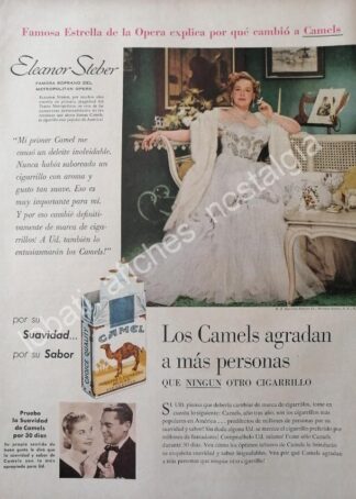 CARTEL ANTIGUO ORIGINAL DE CIGARROS CAMEL CON ELEANOR STEBER FEP