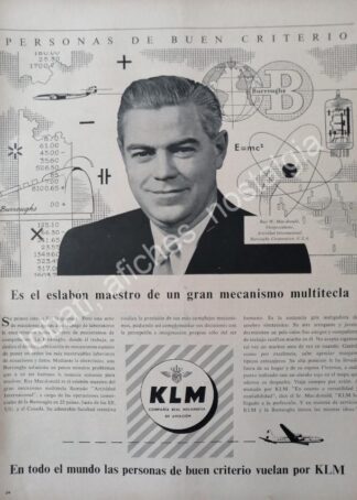 CARTEL ANTIGUO ORIGINAL DE RAY W. MAC DONALD Y AEROLINEAS KLM 1956 /FEP