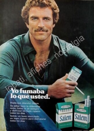 CARTEL ANTIGUO ORIGINAL DE TOM SELLECK ( MAGNUM ) Y CIGARROS SALEM 1980s