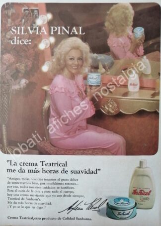 CARTEL ANTIGUO ORIGINAL DE SILVIA PINAL Y CREMA TEATRICAL 1970s / FEP
