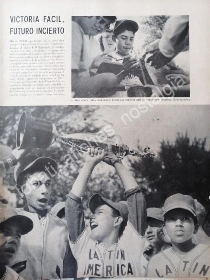 CARTEL ANTIGUO ORIGINAL DE NOTA DE PRENSA. LIGA INFANTIL MONTERREY GANA SERIE MUNDIAL 1958