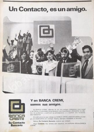 CARTEL ANTIGUO ORIGINAL DE BANCO. BANCA CREMI S.A 1978 /197