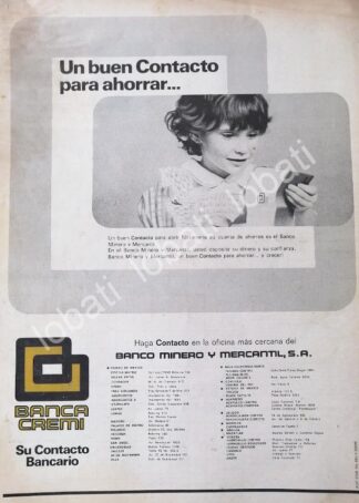 CARTEL ANTIGUO ORIGINAL DE BANCO. BANCA CREMI S.A 1978 /198