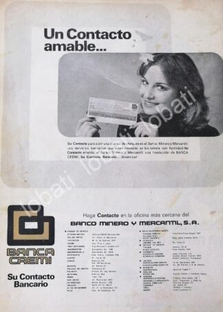 CARTEL ANTIGUO ORIGINAL DE BANCO. BANCA CREMI S.A 1978 /199