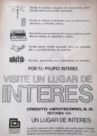 CARTEL ANTIGUO ORIGINAL DE BANCO. BANCA CREMI S.A 1975 /201