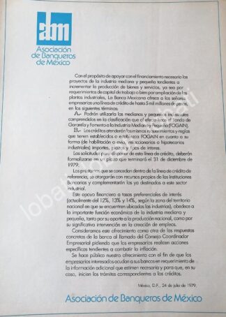 CARTEL ANTIGUO ORIGINAL DE BANCO. ASOCIACION DE BANQUEROS DE MEXICO ANUNCIAN CREDITOS 1979
