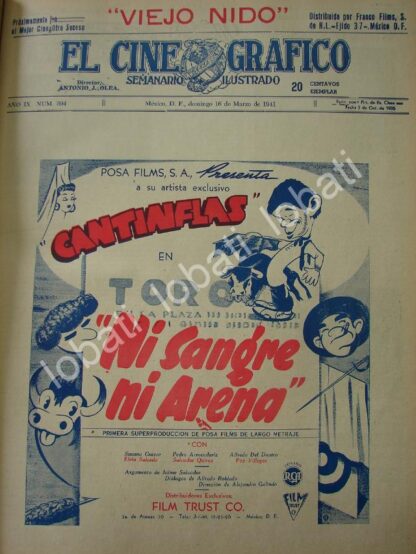 CARTEL ANTIGUO ORIGINAL DE FILMAN PELICULA. NI SANGRE NI ARENA 1941 CANTINFLAS /N70