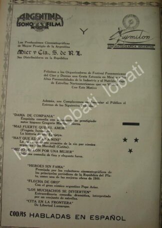 CARTEL ANTIGUO ORIGINAL DE FESTIVAL PANAMERICANO DE CINE 1941 /N95 MUY RARO