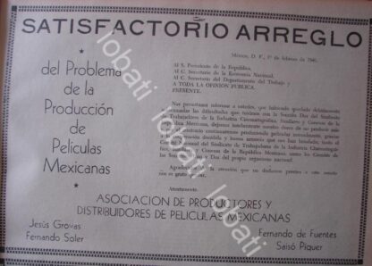 CARTEL ANTIGUO ORIGINAL DE PRENSA, SINDICATO DE ACTORES Y PRESIDENCIA LLEGAN A ACUERDO 1941 - Image 2